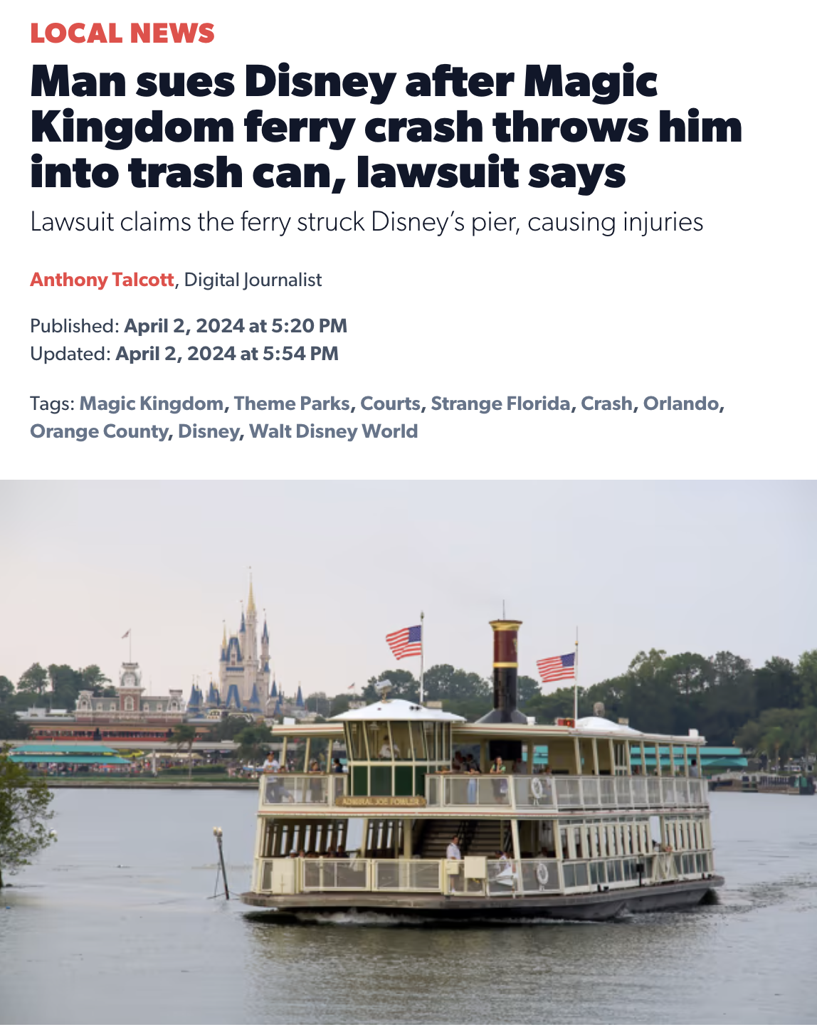 wonders of the world - Local News Man sues Disney after Magic Kingdom ferry crash throws him into trash can, lawsuit says Lawsuit claims the ferry struck Disney's pier, causing injuries Anthony Talcott, Digital Journalist Published at Updated at Tags Magi
